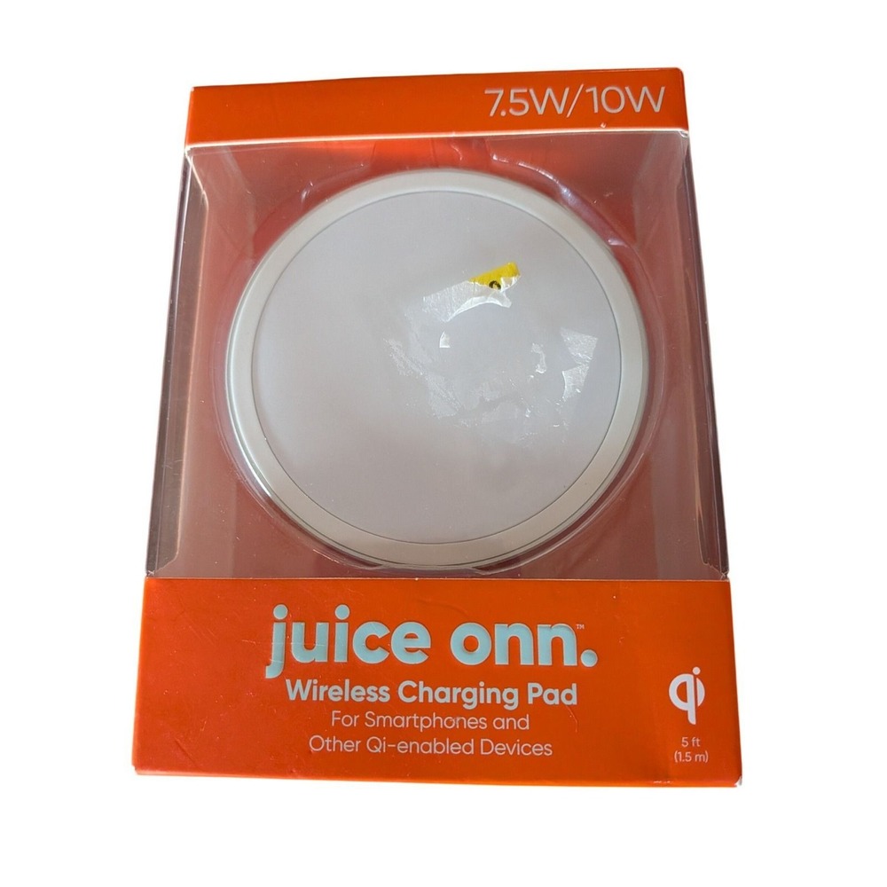 Juice‎ Onn Wireless Charging Pad 7.5W 10W White Qi Enabled for Smartphones 5ft